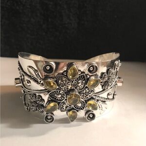 Citrine Stamped 925 Sterling Silver Cuff Bracelet